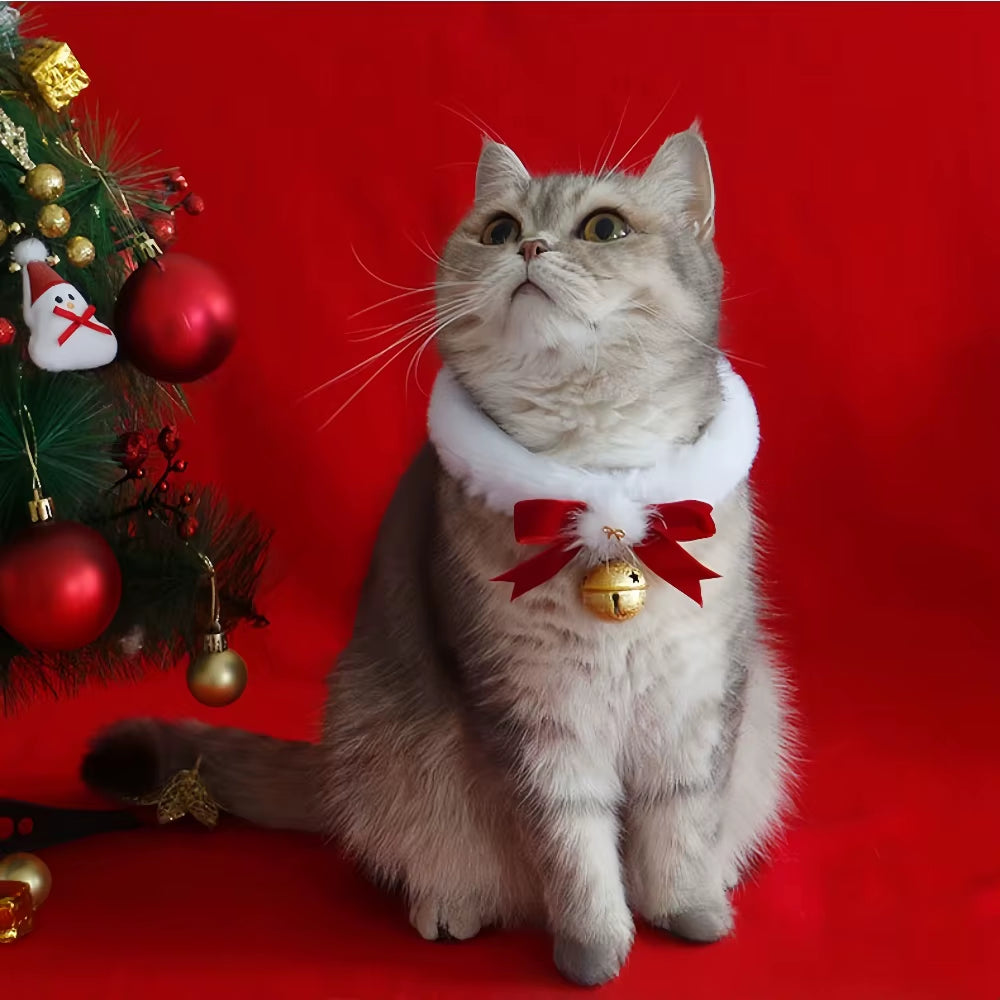 Pet Christmas Collar - Cat and Dog Red Wedding Christmas Ribbon Bowbell New Year Collar Handmade Party Decoration Pet Accessory