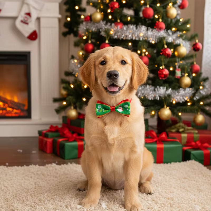 Pet Christmas Bow Tie Dog Collar with Bowknot Stylish Holiday Pet Accessory for Dogs Perfect for Christmas and Special Occasions