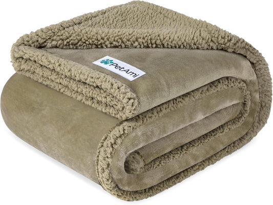 Waterproof Dog Blanket for Medium Large Dog Puppy Cat Throw for Couch Cover Leakproof Protection, Sherpa Fleece, Reversible Soft Washable 60X40 Taupe Taupe