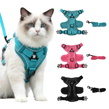 Adjustable Cat Harness Leash for Small Medium Dogs Cats Reflective Escape Proof Harnesses Pets Vest Puppy Kitten Kitty Supplies