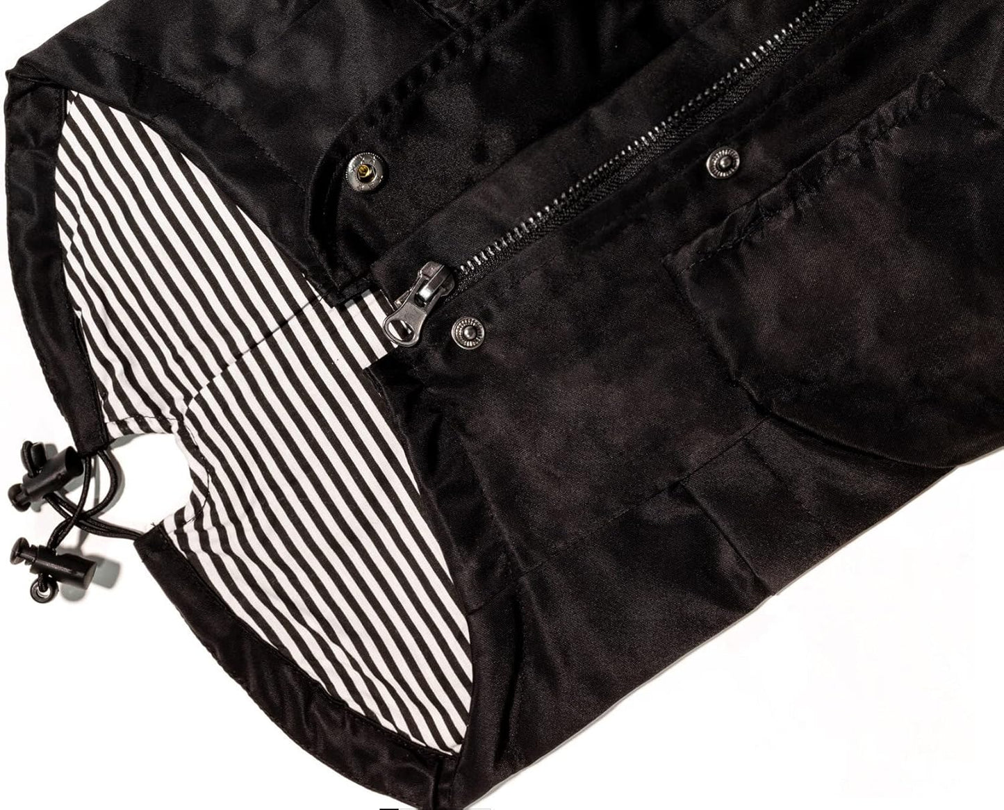 Midnight Black Zip up Dog Raincoat with Reflective Buttons, Pockets, Rain/Water Resistant, Adjustable Drawstring, & Removable Hood - XXS to XXL - Premium Dog Raincoats (Large, Black)