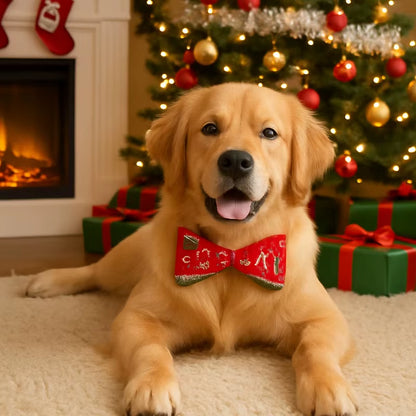 Pet Christmas Bow Tie Dog Collar with Bowknot Stylish Holiday Pet Accessory for Dogs Perfect for Christmas and Special Occasions
