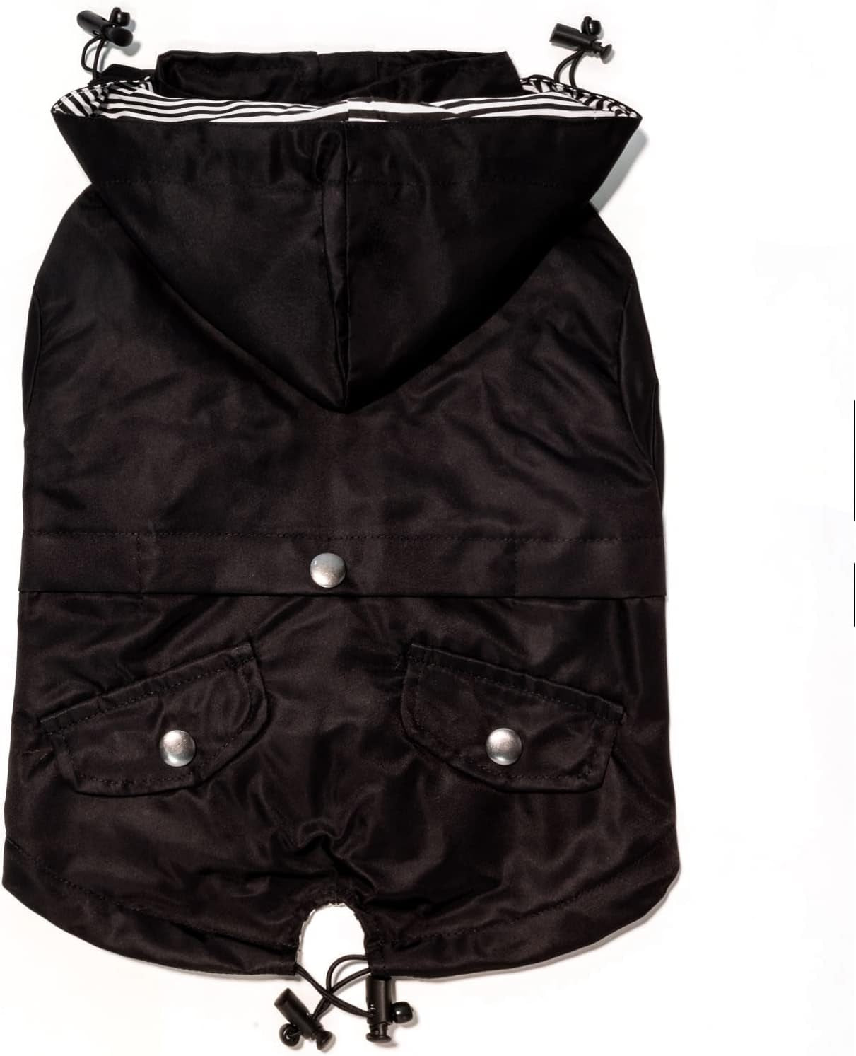 Midnight Black Zip up Dog Raincoat with Reflective Buttons, Pockets, Rain/Water Resistant, Adjustable Drawstring, & Removable Hood - XXS to XXL - Premium Dog Raincoats (Large, Black)
