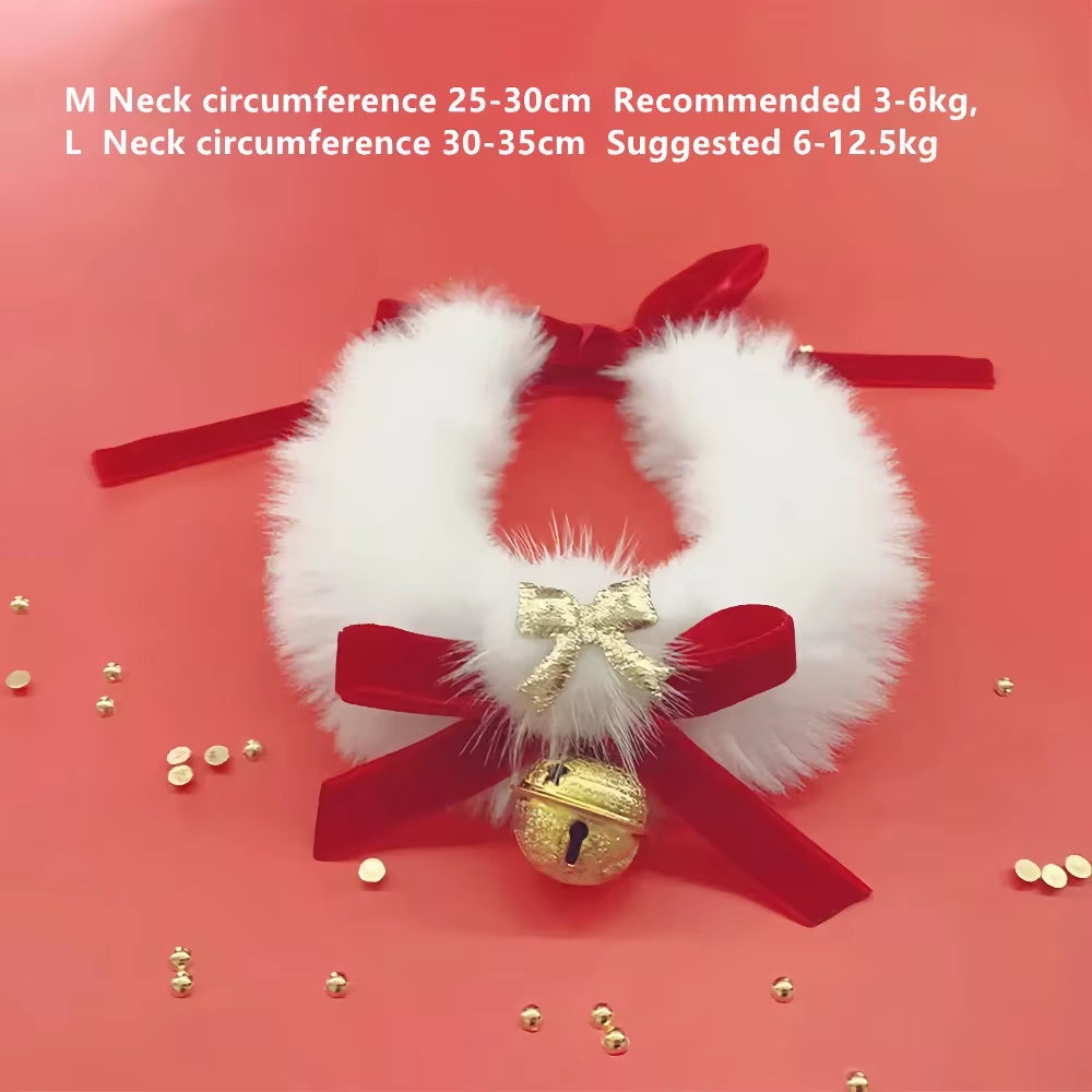 Pet Christmas Collar - Cat and Dog Red Wedding Christmas Ribbon Bowbell New Year Collar Handmade Party Decoration Pet Accessory