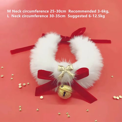 Pet Christmas Collar - Cat and Dog Red Wedding Christmas Ribbon Bowbell New Year Collar Handmade Party Decoration Pet Accessory