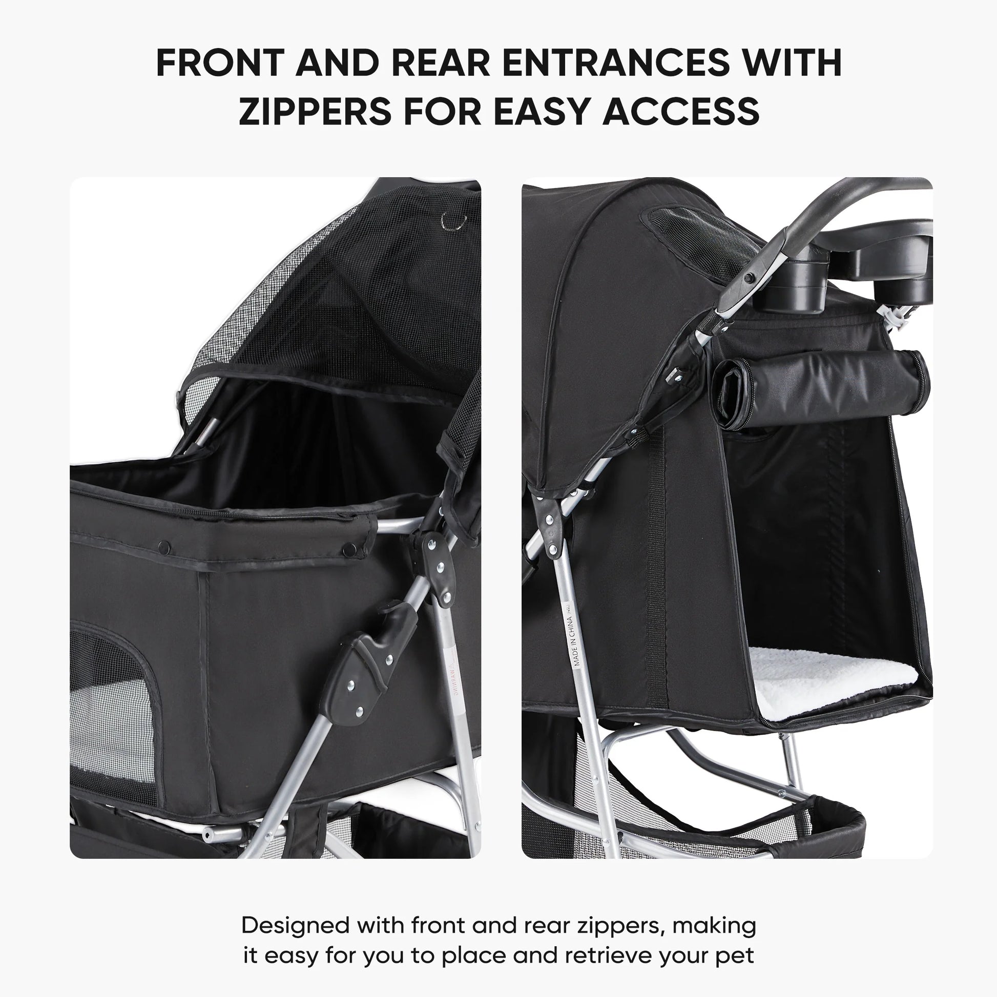 Dog Stroller, Pet Travel Folding Carrier with Storage Basket for Cat/Dog, 3 Wheels, Black