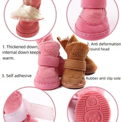 4Pcs Pet Snow Boots Thickened Plush Warm Cotton Non-Slip Shoes Small Big Dog Sports Shoes Supplies anti Fouling Won'T Fall Off
