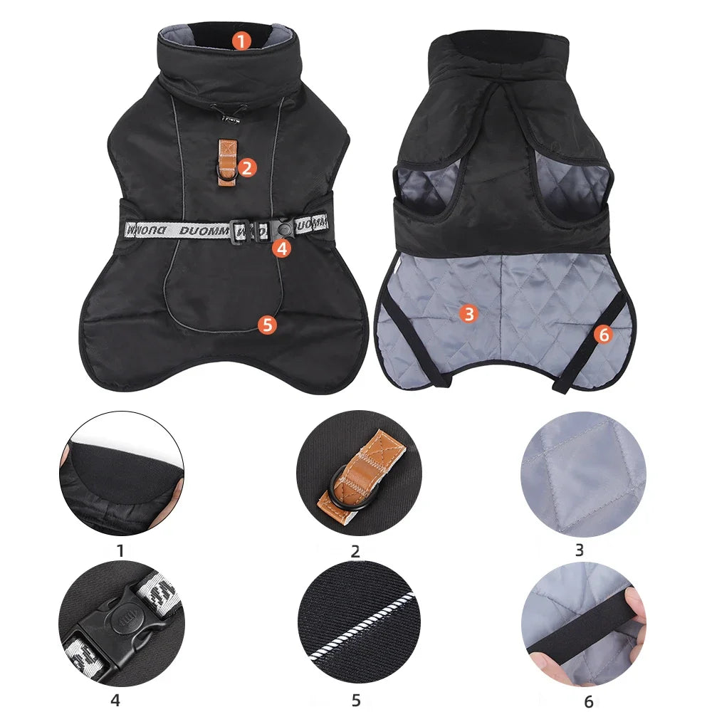 Winter Warm Dog Clothes for Medium Large Dogs Reflective Windproof Pet Thicken down Jacket Labrador French Bulldog Coat Outfits