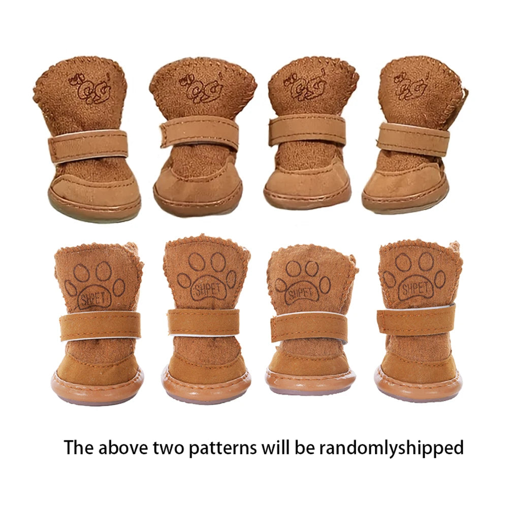 4Pcs Pet Snow Boots Thickened Plush Warm Cotton Non-Slip Shoes Small Big Dog Sports Shoes Supplies anti Fouling Won'T Fall Off