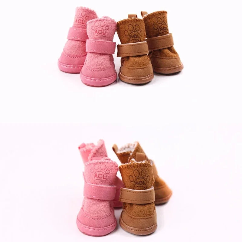 4Pcs Pet Snow Boots Thickened Plush Warm Cotton Non-Slip Shoes Small Big Dog Sports Shoes Supplies anti Fouling Won'T Fall Off