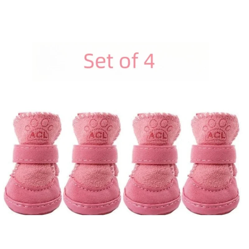 4Pcs Pet Snow Boots Thickened Plush Warm Cotton Non-Slip Shoes Small Big Dog Sports Shoes Supplies anti Fouling Won'T Fall Off