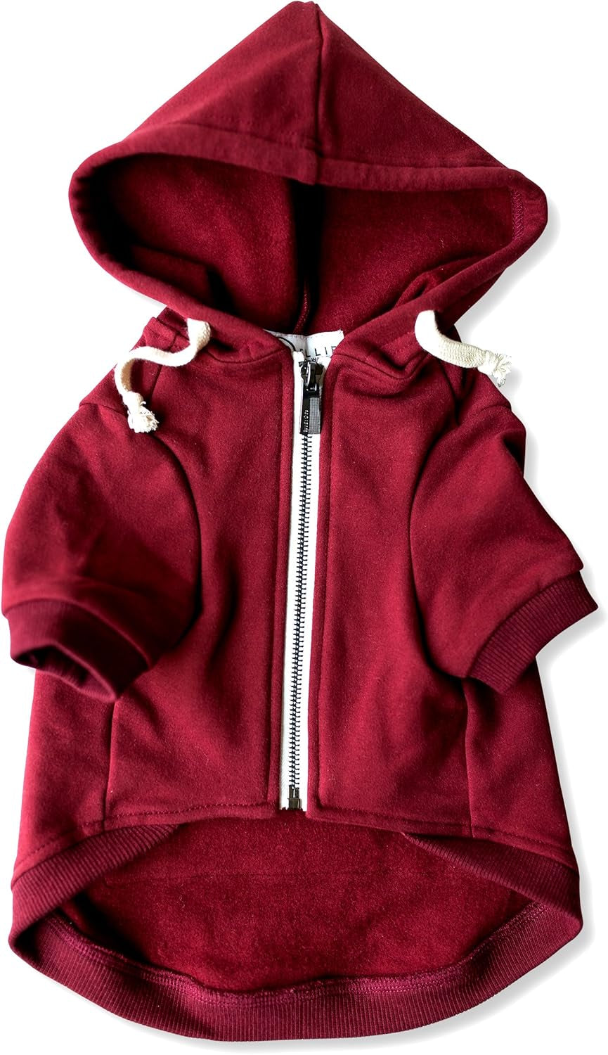 Zip up Adventure Dog Hoodie with Hook & Loop Pockets and Adjustable Drawstring Hood - XXS to XXL - Multiple Colors - Comfortable & Versatile Dog Hoodies (Maroon, XXS)