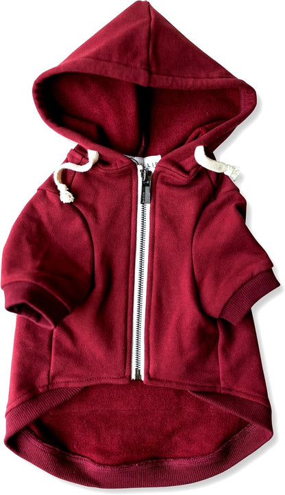 Zip up Adventure Dog Hoodie with Hook & Loop Pockets and Adjustable Drawstring Hood - XXS to XXL - Multiple Colors - Comfortable & Versatile Dog Hoodies (Maroon, XXS)