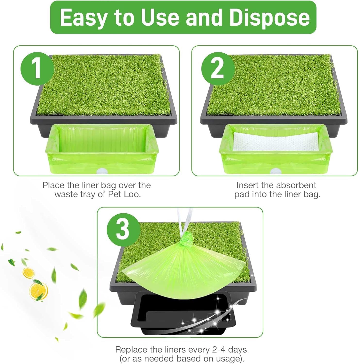 30 Pack Pet Loo Liners with Super Absorbent Pads for Petsafe Dog Potty Disposable Drawstring Pet Pee Pod Tray Bags Urine Disposal Kit Lemon Scent