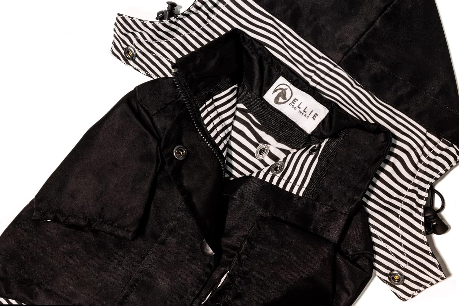 Midnight Black Zip up Dog Raincoat with Reflective Buttons, Pockets, Rain/Water Resistant, Adjustable Drawstring, & Removable Hood - XXS to XXL - Premium Dog Raincoats (Large, Black)