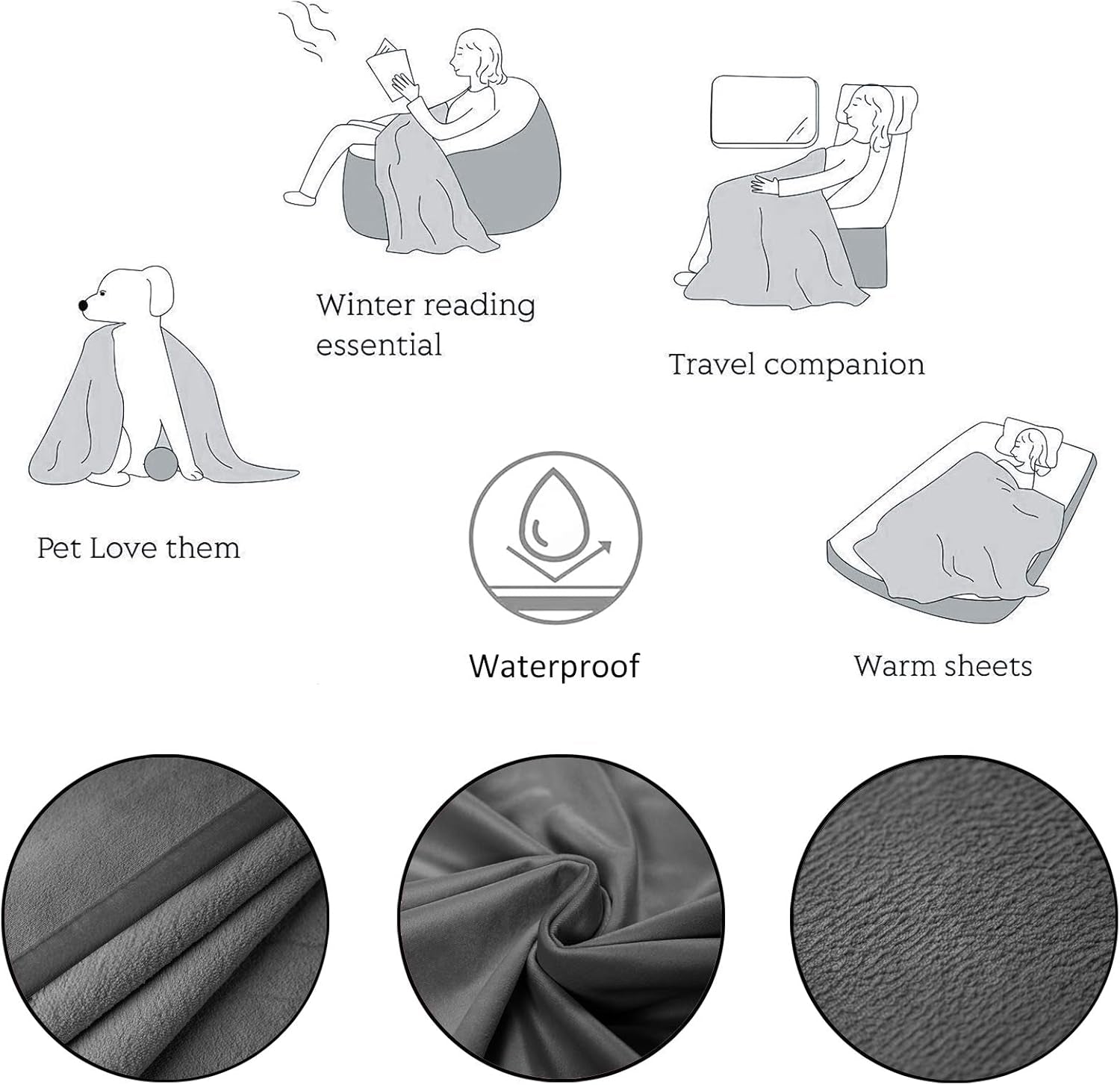 Pet Bed Blanket Reversible 100% Waterproof Velvet Super Soft for Sofa and Bed (40X60 Inches, Light Grey+Grey)