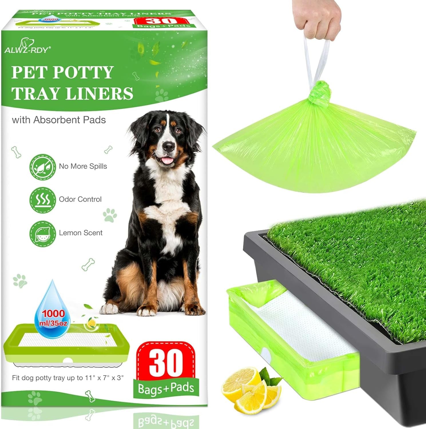30 Pack Pet Loo Liners with Super Absorbent Pads for Petsafe Dog Potty Disposable Drawstring Pet Pee Pod Tray Bags Urine Disposal Kit Lemon Scent