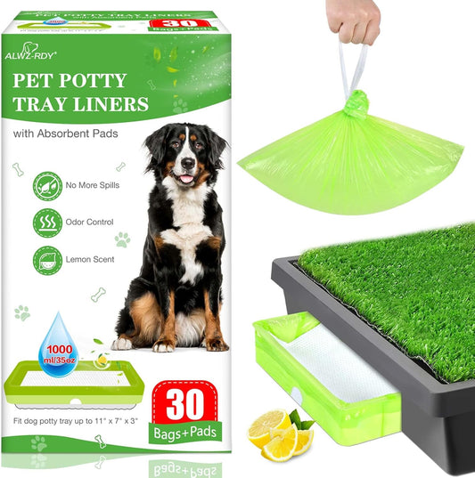 30 Pack Pet Loo Liners with Super Absorbent Pads for Petsafe Dog Potty Disposable Drawstring Pet Pee Pod Tray Bags Urine Disposal Kit Lemon Scent